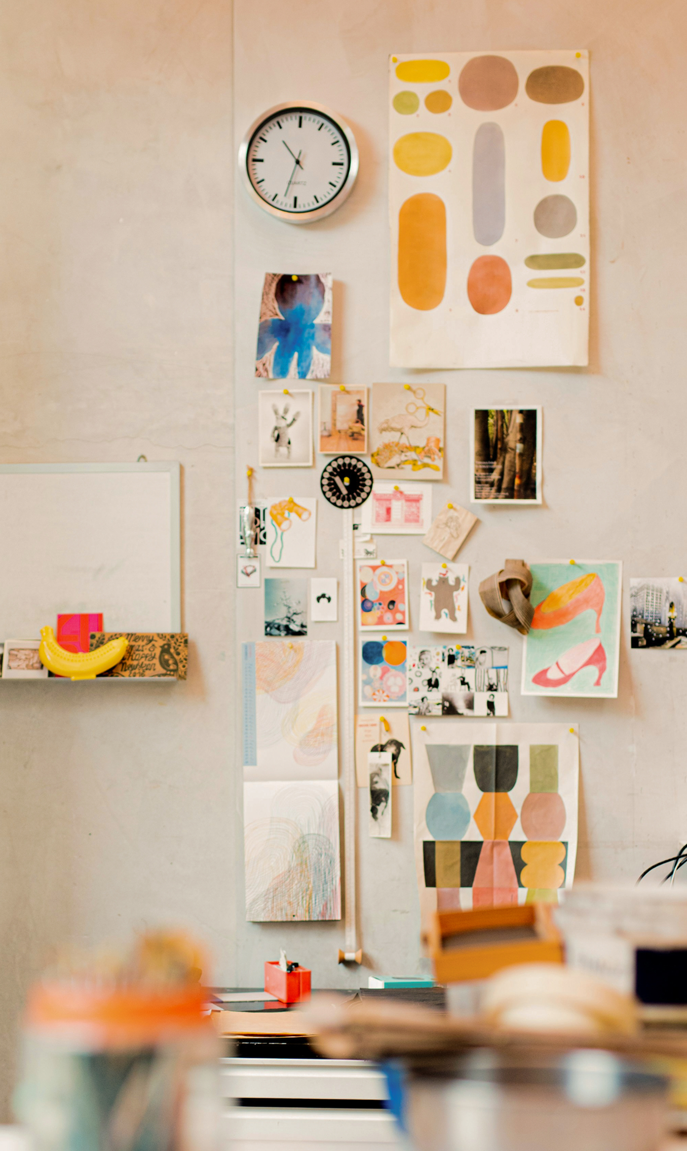 An art collage on a wall